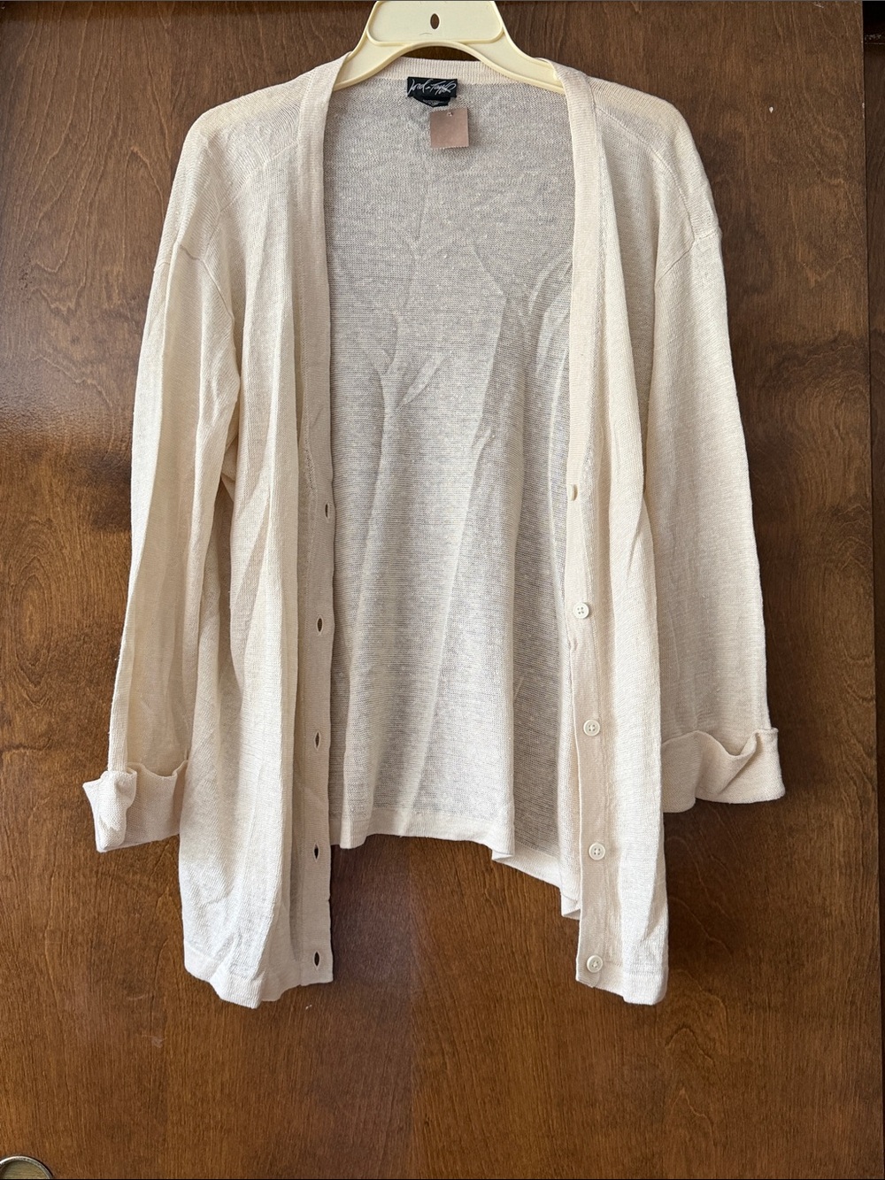 Lord & Taylor linen Light Cream Open Cardigan
